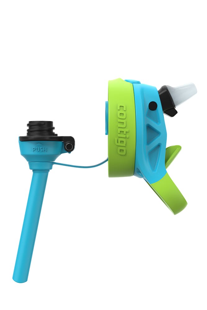 cyan and lime green kids water bottle straw and lid sans container