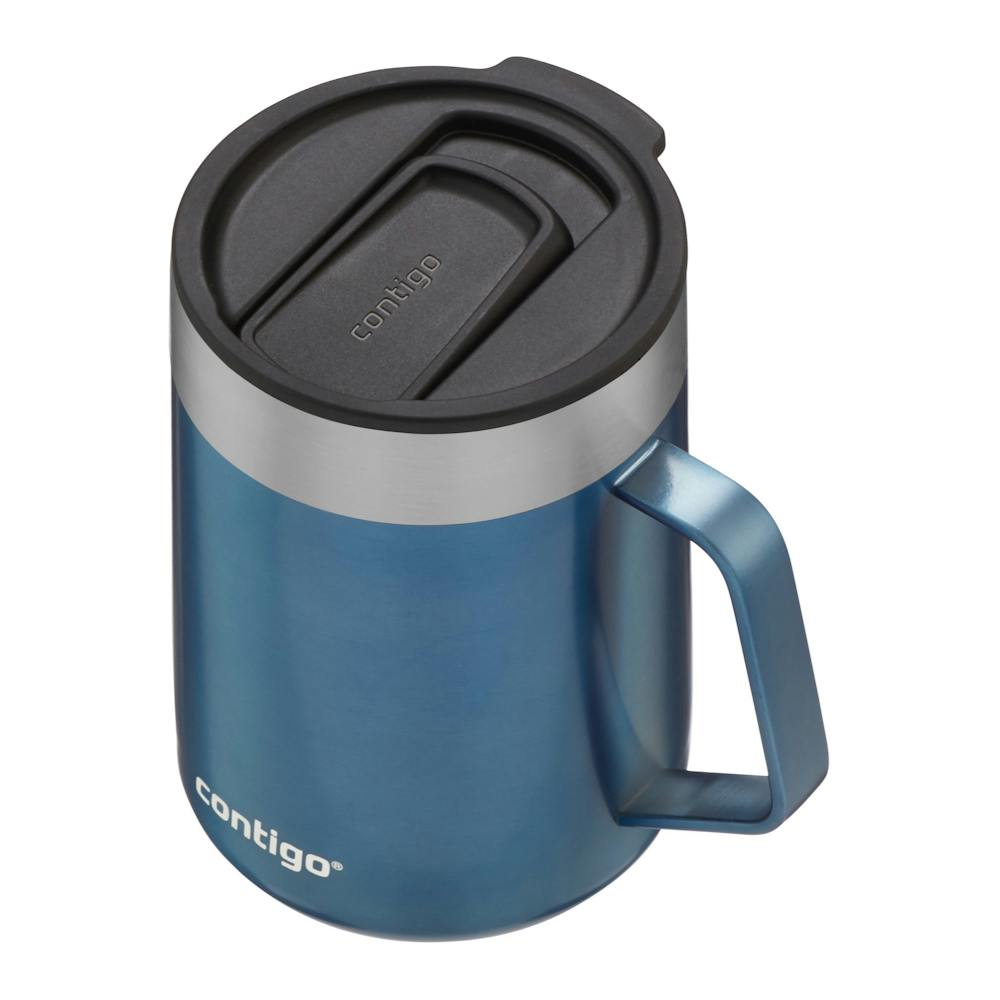 travel mug with handle in blue