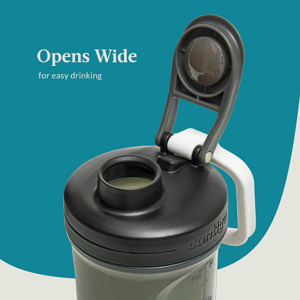 Closeup of shaker bottle lid and spout