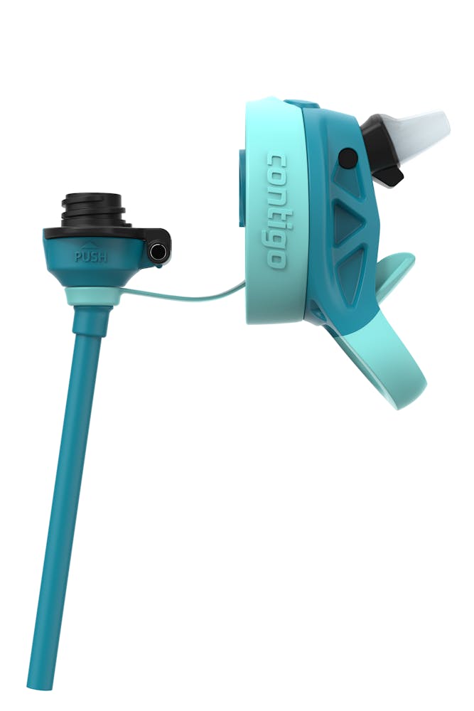 light and dark blue detachable water bottle and straw apart