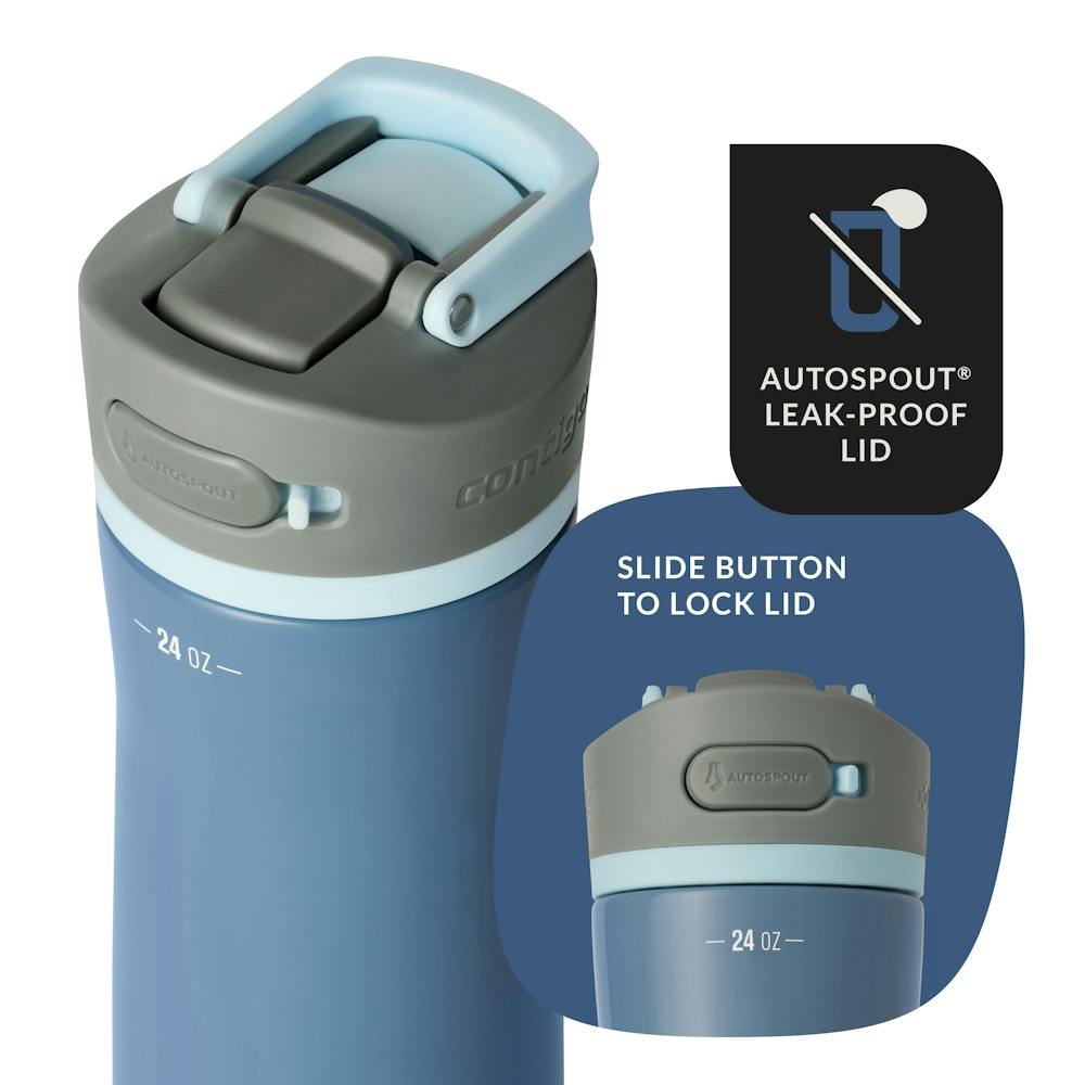 autospout leak-proof lid, slide button to lock lid