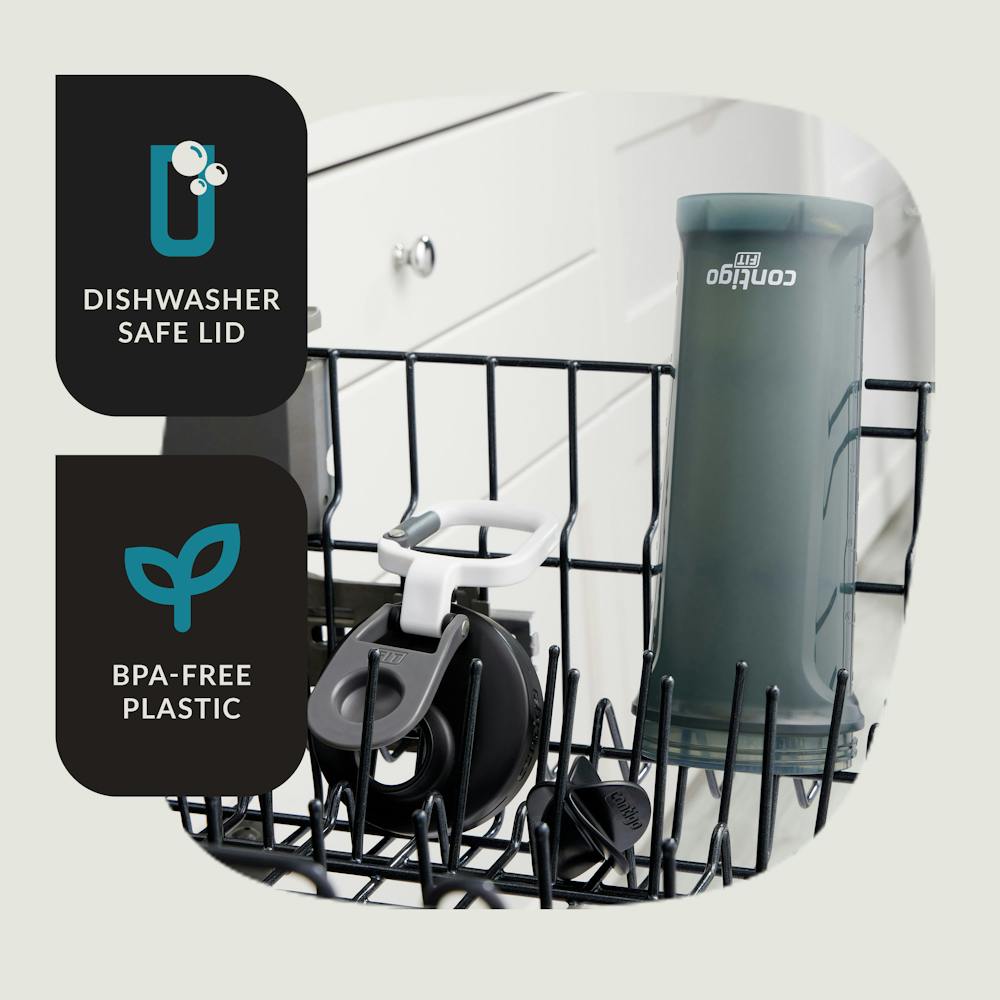 Shaker bottle and lid in dishwasher
