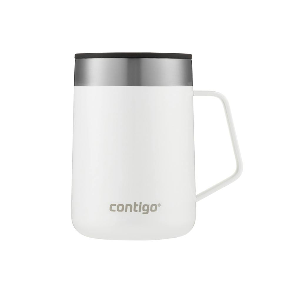 travel mug with handle in white