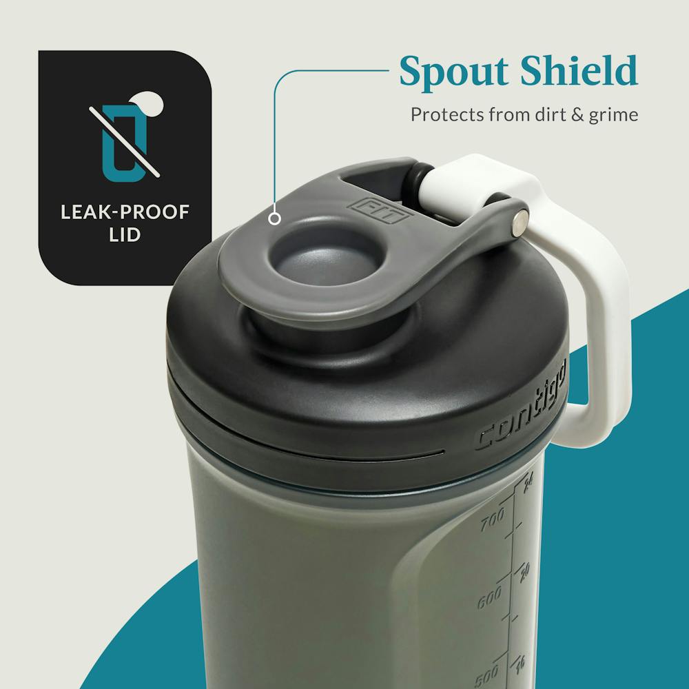 Closeup of shaker bottle spout shield