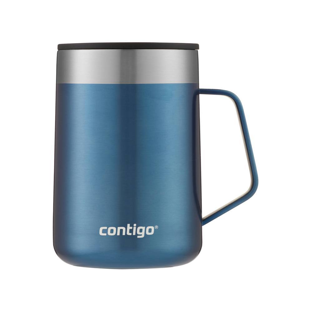 travel mug with handle in blue