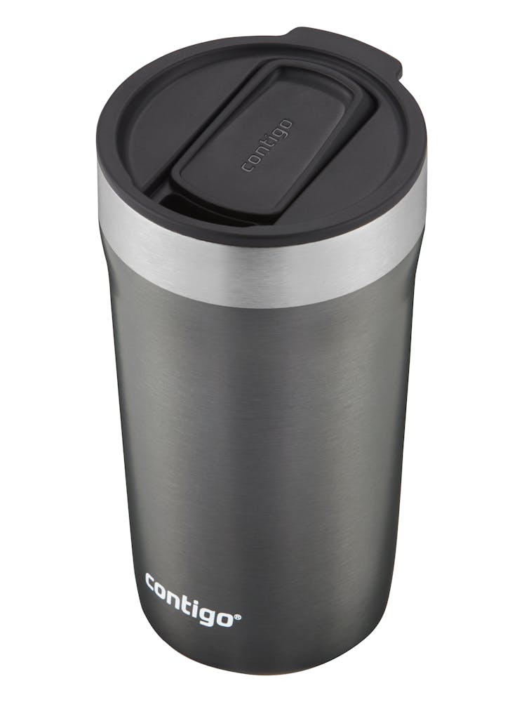 stainless steel beverage tumbler with slider lid, gray black