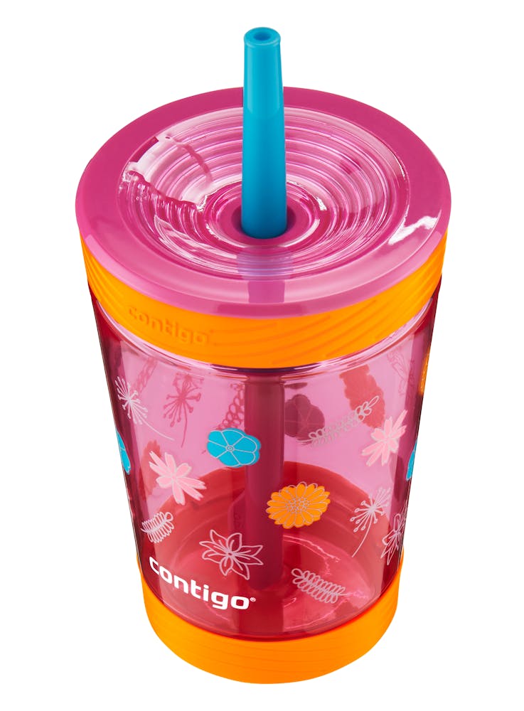 reusable kids spill proof tumbler with floral design