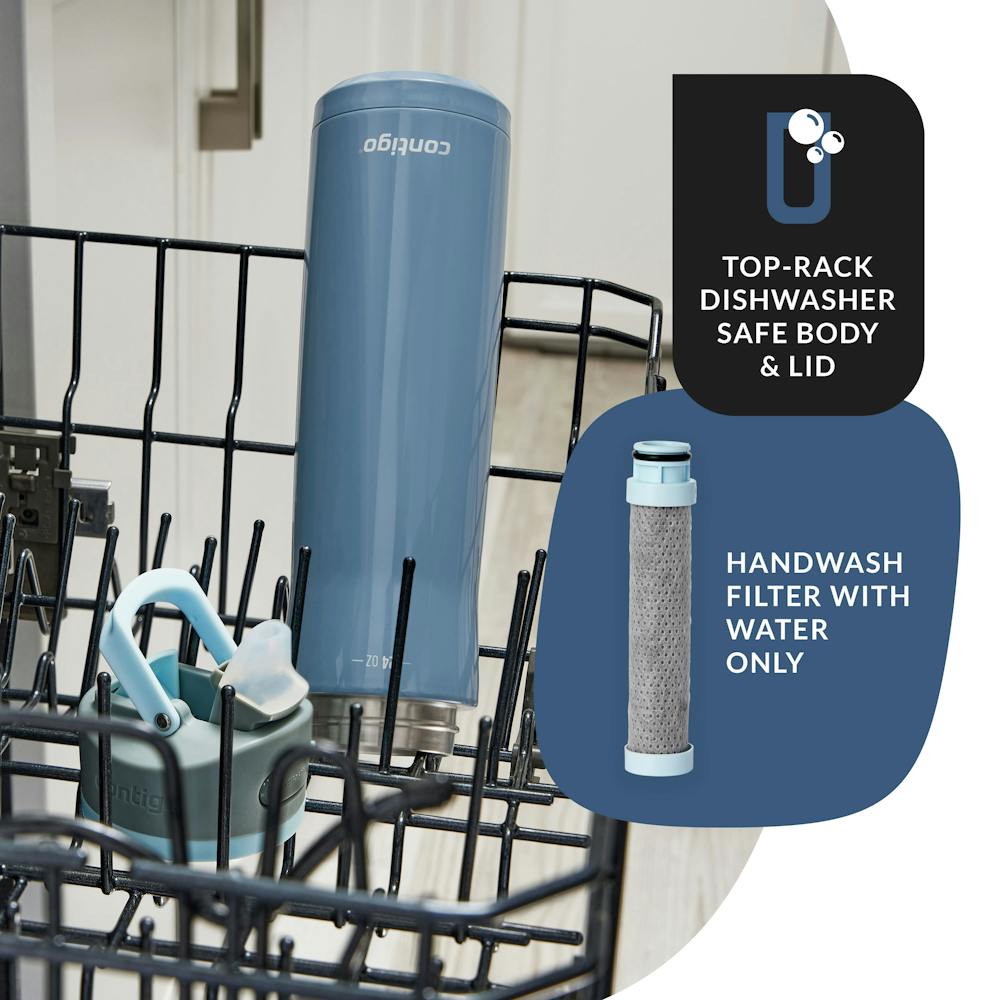 top-rack dishwasher safe body and lid, handwash filter with water only