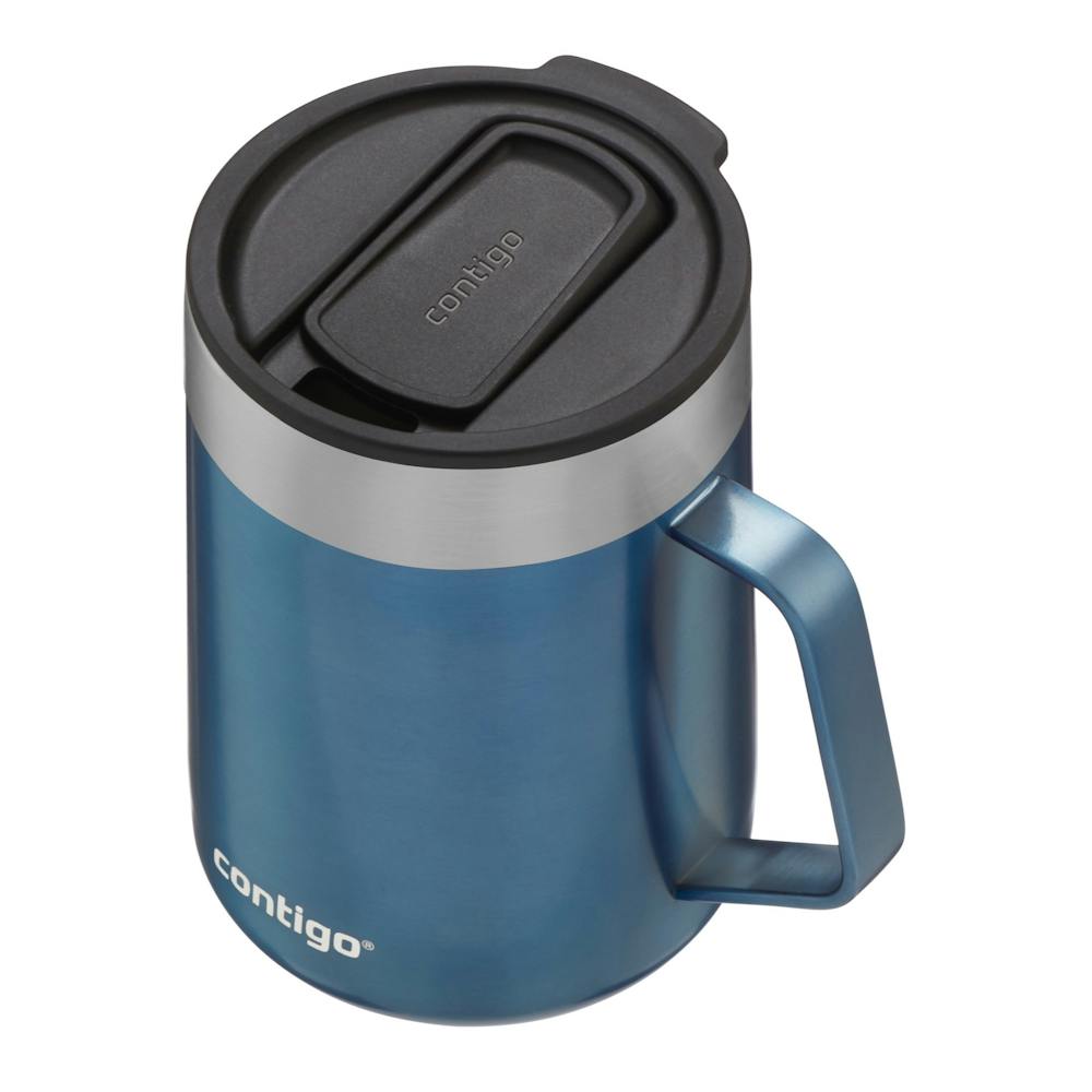 travel mug with handle in blue