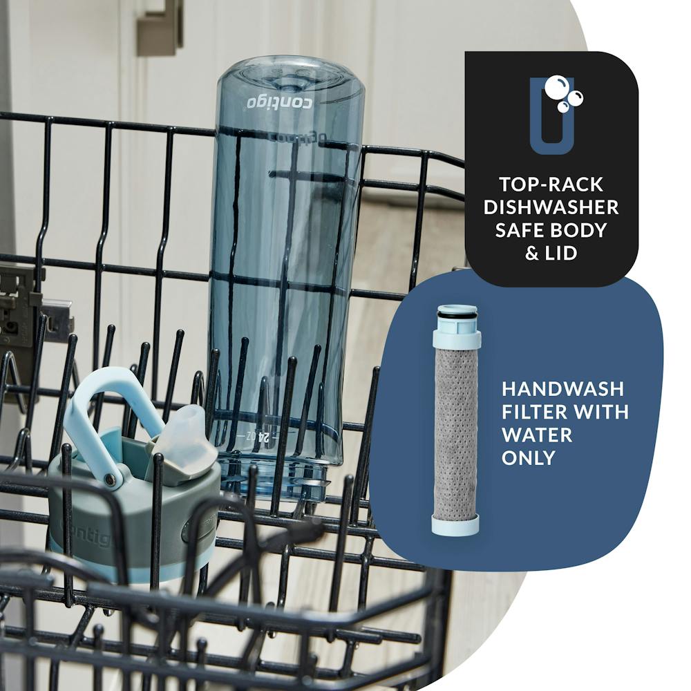 top-rack dishwasher safe body and lid, handwash filter with water only